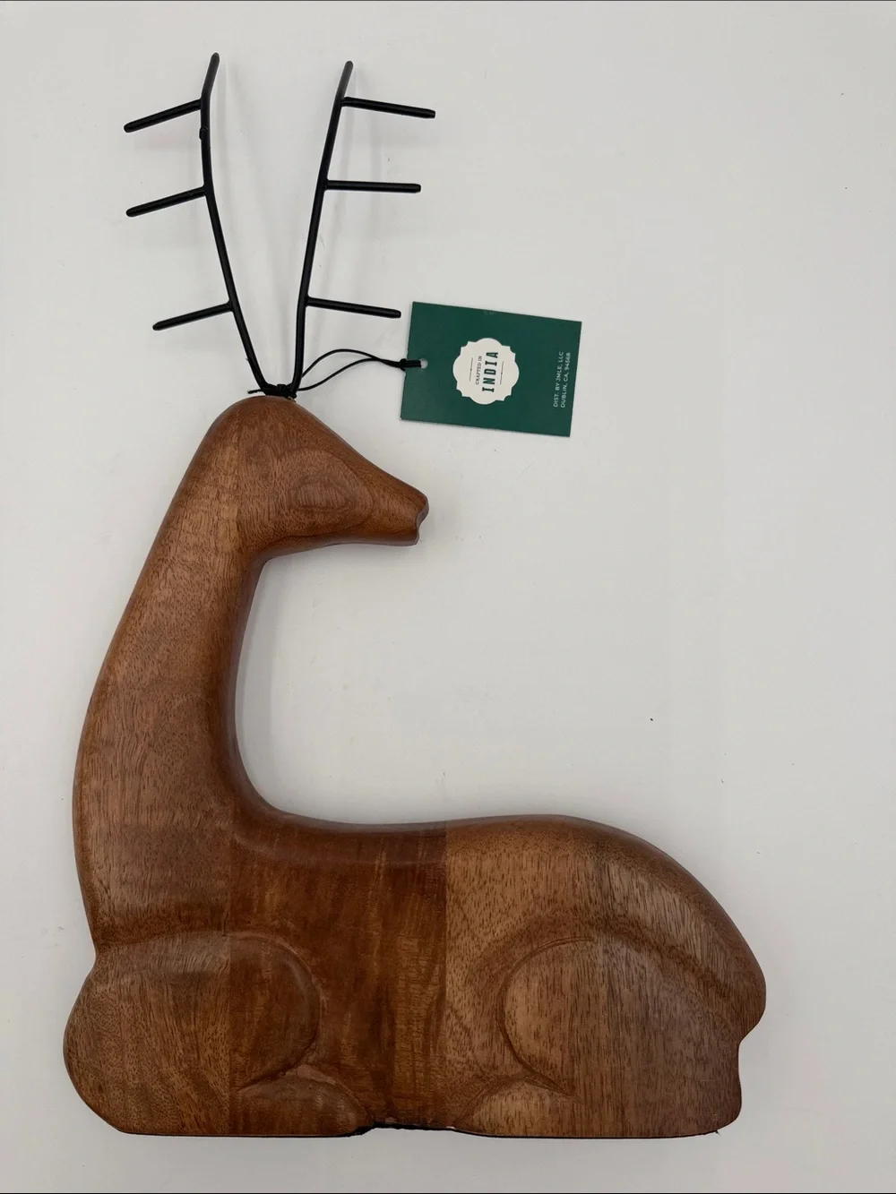Wooden Deer Figurine with Metal Antlers - Brown